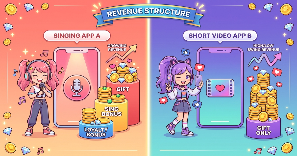 ColorSingとTikTok LIVEの収益構造の違いを解説する図